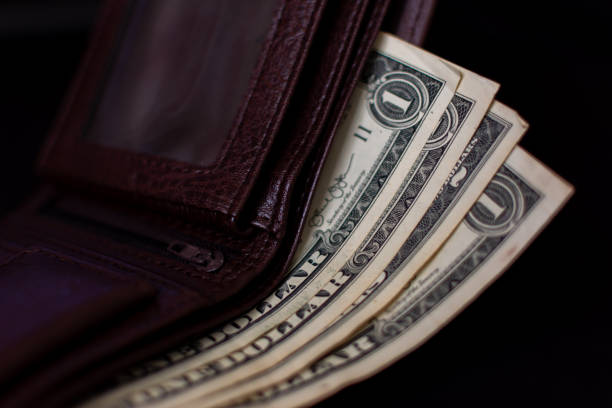 Bills, money in a cinnamon wallet