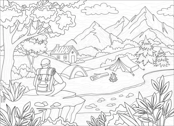 Vector illustration of Coloring book tourism and travel