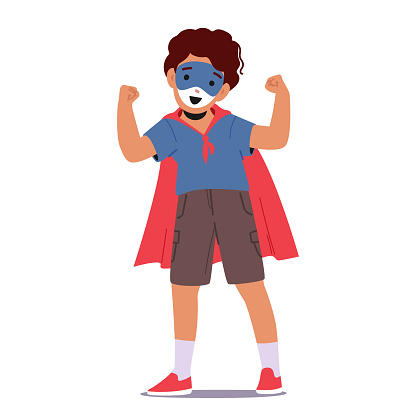 Young Child Boy Character With A Superhero-themed Painted Face, Exuding Excitement And Empowerment, Ready To Take On The World With Their Imaginative Powers. Cartoon People Vector Illustration