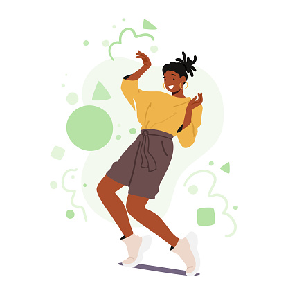 African American Female Character Performer Defying Gravity With A Mind-bending Pose, Showcasing Agility And Balance. Young Woman Dancer in Abstract Position. Cartoon People Vector Illustration