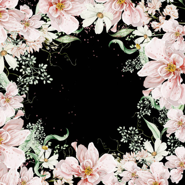 istock Watercolor card with roses flowers and leaves. 1494368369
