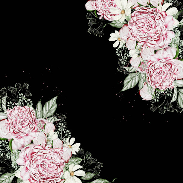istock Watercolor card with roses flowers and chamomile,leaves. 1494368459