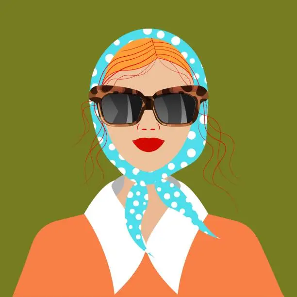 Vector illustration of Fashion Stylish woman in leopard sunglasses. Stylish girl in the scarf. Fashion woman look