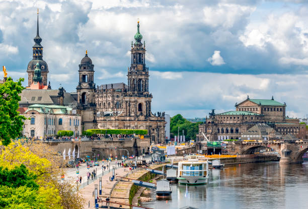 Dresden cathedral and Elbe river, Saxony, Germany