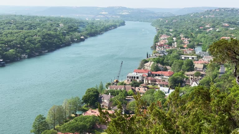 Houses and mansions along the Colorado river .  View from Mount Bonnell. Austin, Texas