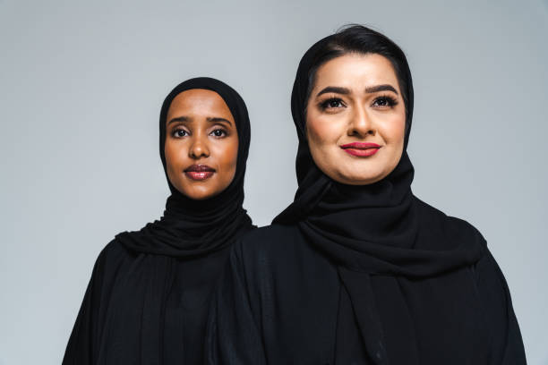istock Beautiful arab middle-eastern women with traditional abaya in studio 1494378967