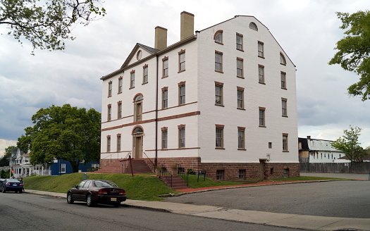 Proprietary House, located at 149 Kearny Ave, the only proprietary governor's mansion of the original Thirteen Colonies still standing, constructed in Georgian style in 1762-1764, Perth Amboy, NJ, USA