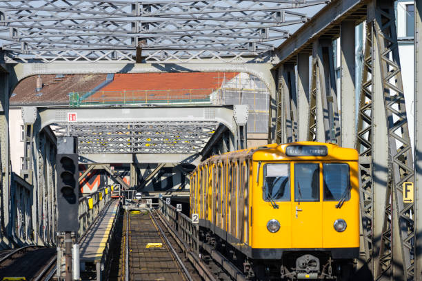 istock Rear view of subway train on a bridge 1494382209