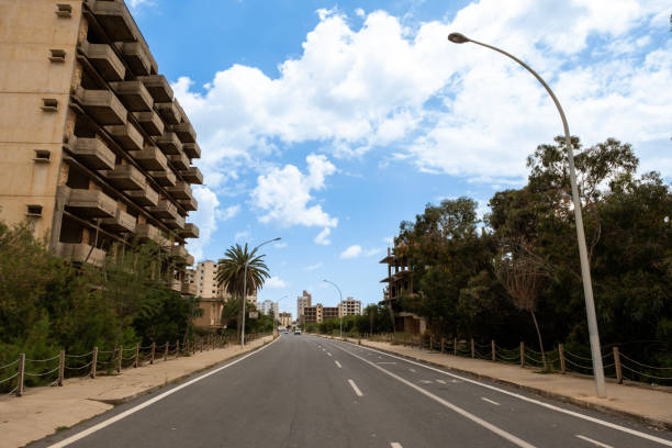 Abandoned buildings in the ghost city of Varosha. Famagusta, Turkish Republic of Northern Cyprus.