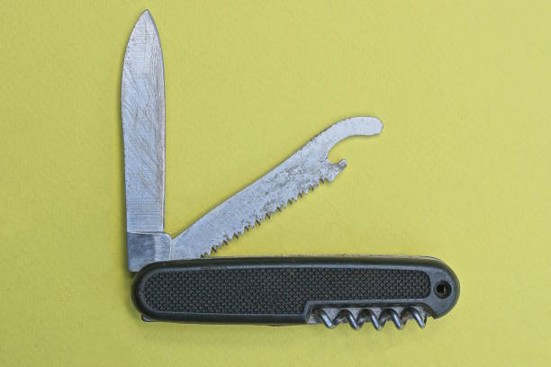 istock one old army folding knife with a gray worn iron blades 1494388919