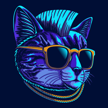 Cat head cyberpunk style vector illustration for your company or brand