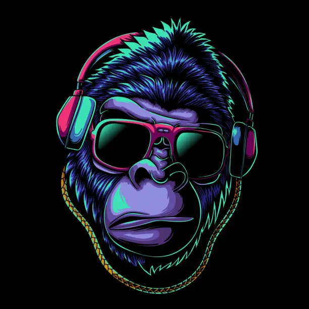 Vector illustration of Gorilla head cyberpunk style vector illustration