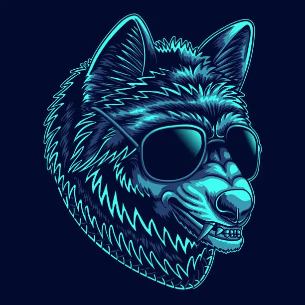Vector illustration of Wolf head cyberpunk vector illustration