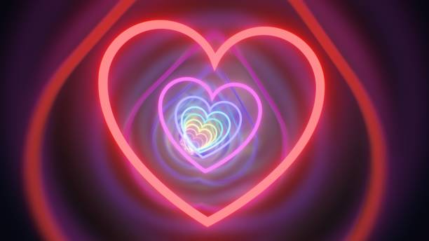 istock Flying in Beautiful Rainbow 3D Heart Shape Colorful Reflection Tunnel - Abstract Background Texture 1494397995