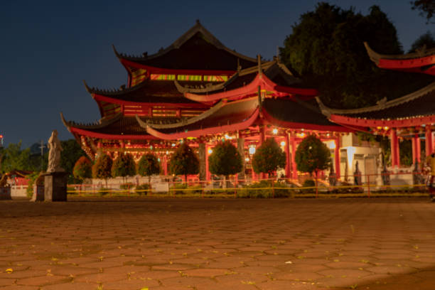 istock Chinese temple with guardian statue when chinese new year celebration. 1494399834