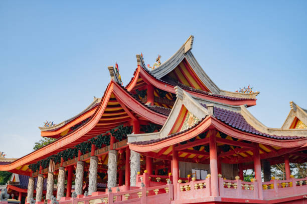 istock Chinese temple with guardian statue when chinese new year celebration. 1494399888
