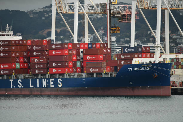 ts qingdao being unloaded - containerisation imagens e fotografias de stock