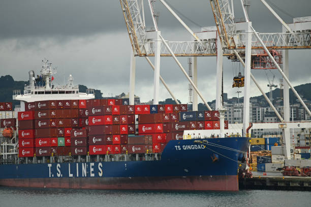 ts qingdao being unloaded - containerisation imagens e fotografias de stock