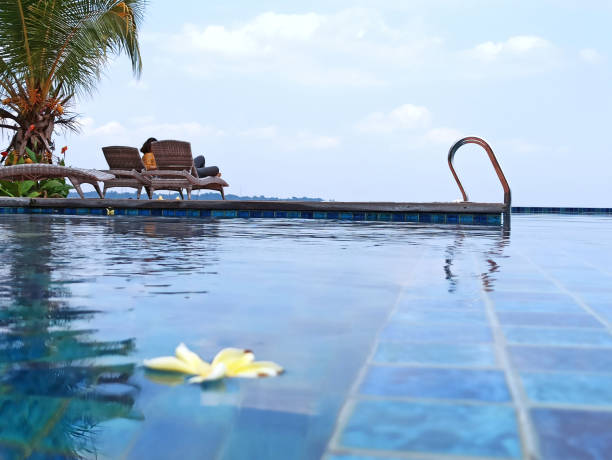 istock Blurred Flowers falling over the swimming pool 1494405006