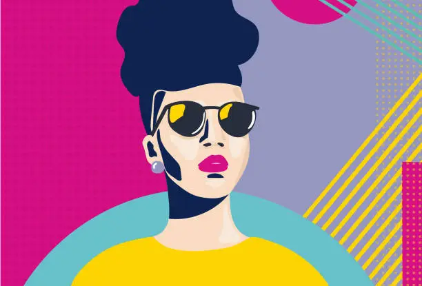 Vector illustration of Pop art portrait of woman wearing sunglasses vector