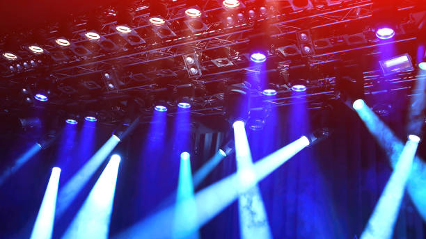 istock blue Lightning from the spotlights during the show 1494414757