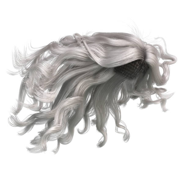istock White windblown long wavy hair on isolated white background, 3D Illustration, 3D Rendering 1494414890