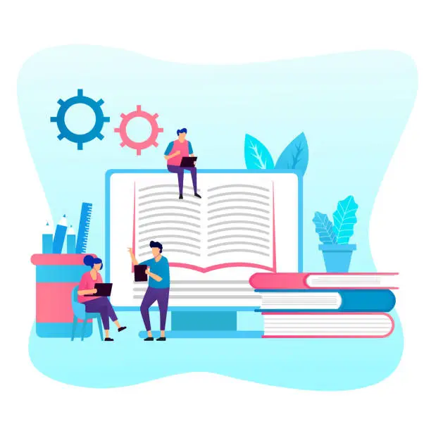 Vector illustration of E-learning, online education at home. Modern vector illustration concepts for website and mobile website development