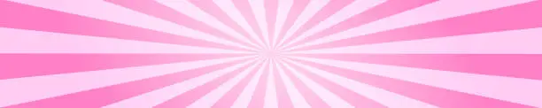 Vector illustration of Circus or carnival pattern with pink radial stripes. Rosy sunburst, explosion or surprise effect, manga background. Bubble gum, lollipop candy, ice cream texture