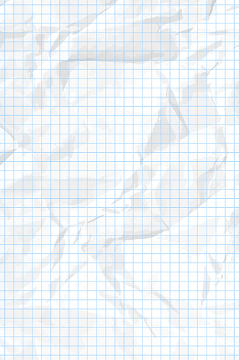 White Ñlean crumpled paper background. Vertical crumpled checkered empty paper template for posters and banners. Vector illustration