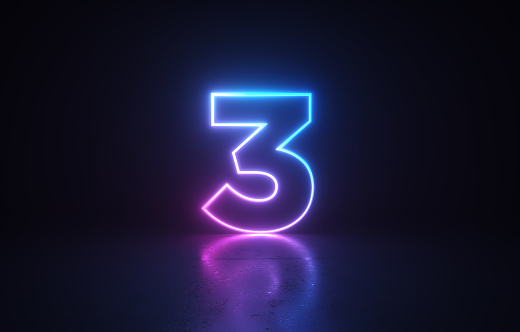 Glowing Number 3 Before Dark Background