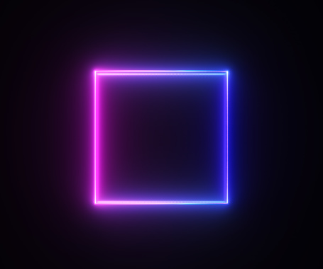Glowing square shape on black background. Horizontal composition.