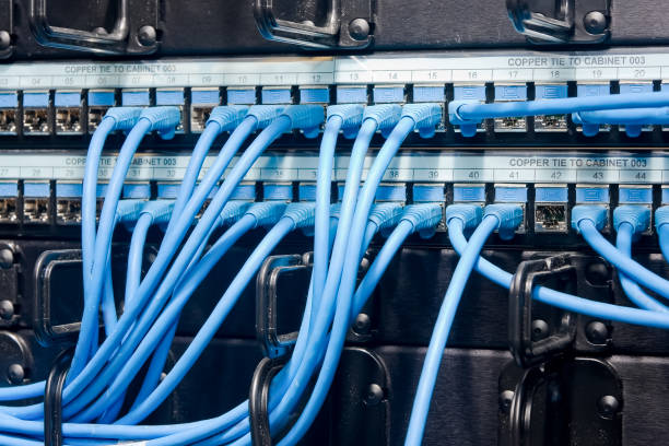 Cable Ties in a Computer Room stock photo