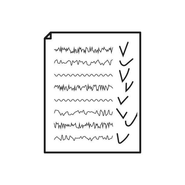 Vector illustration of check to do list, bullet, check mark and check box in a doodle sketch cartoon style. Vector illustration.