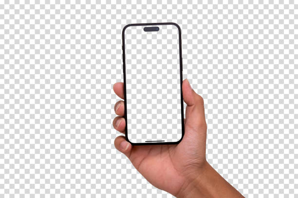 istock Hand holding smart phone Mockup and screen Transparent and Clipping Path isolated for Infographic Business web site design app 1494471242