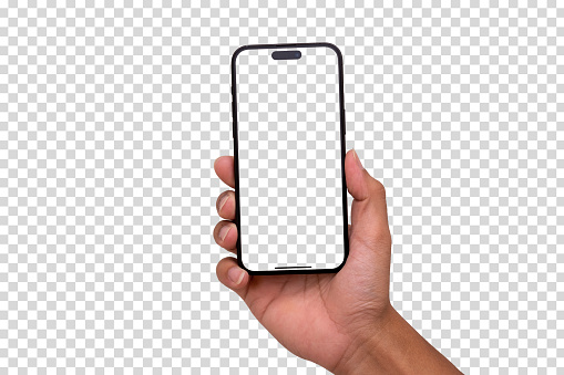 Hand holding smart phone Mockup and screen Transparent and Clipping Path isolated for Infographic Business web site design app
