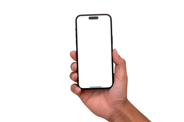 istock Hand holding smart phone Mockup and screen Transparent and Clipping Path isolated for Infographic Business web site design app 1494471243
