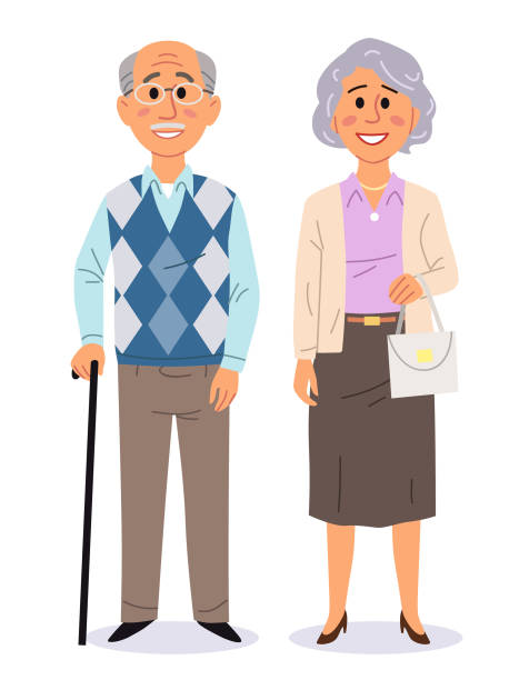 ilustrações, clipart, desenhos animados e ícones de casal de idosos - senior couple isolated white background standing