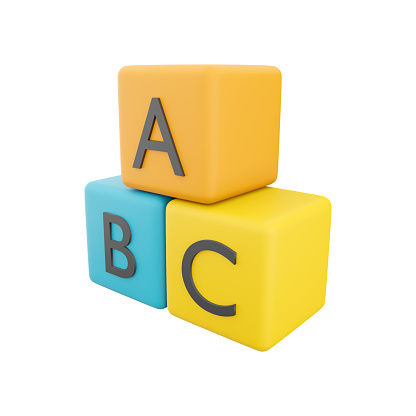 3d ABC blocks connecting jigsaw puzzle. Business teamwork symbol and baby child intelligence development concept, cooperation, partnership. 3D rendering blocks abc connection puzzle icon
