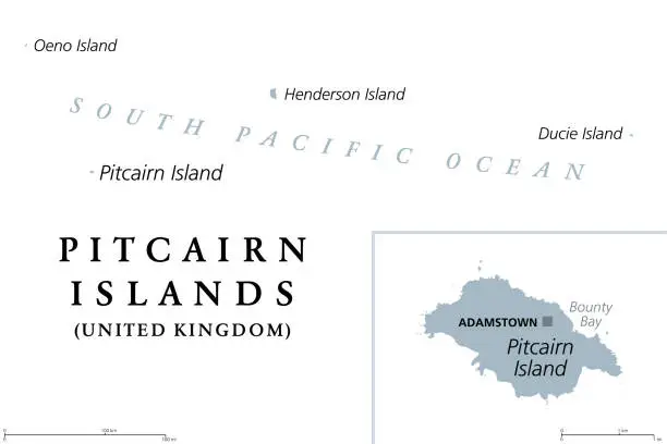 Vector illustration of Pitcairn Islands, a British Overseas Territory, gray political map