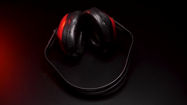 industrial red headphones