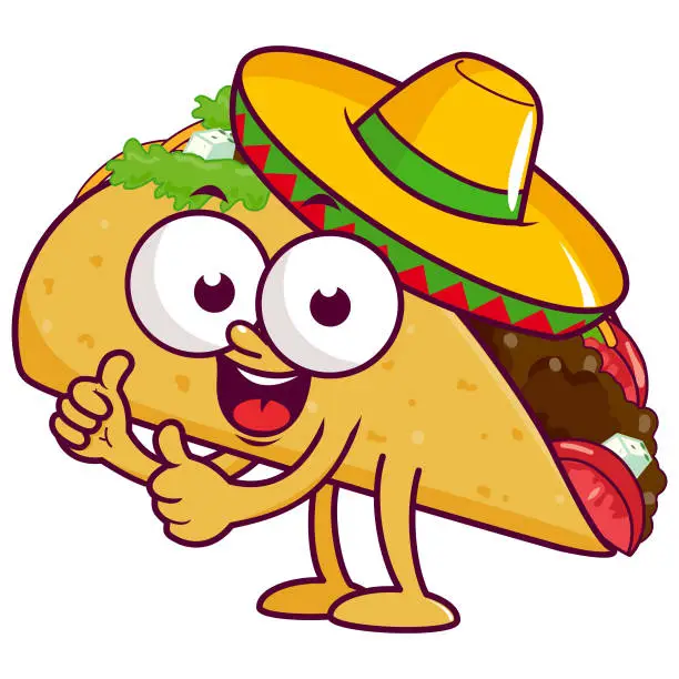 Vector illustration of Cartoon Mexican taco. Vector illustration