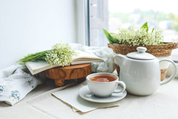istock Cup of hot tea and spring home interior. good morning concept 1494478614