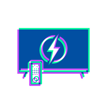 istock TV with electricity symbol. Icon with two color overlay on white background 1494479603