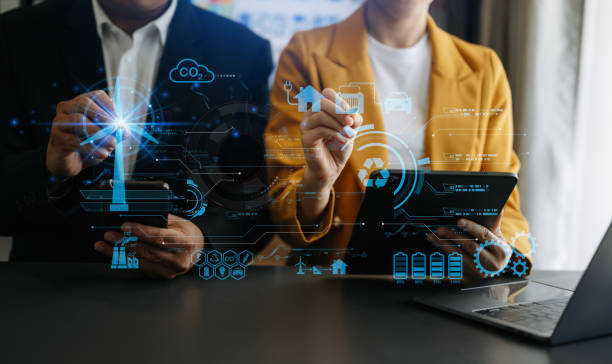 istock Business team working virtual modern smartphone to reduce CO2 emissions carbon footprint climate change to limit global warming.Sustainable development and green business concept. 1494480298