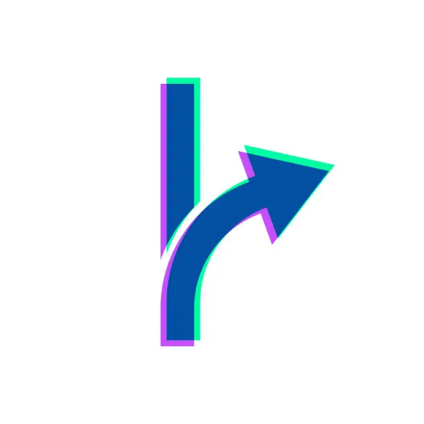 Vector illustration of Arrow changing direction. Icon with two color overlay on white background