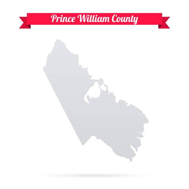 Prince William County, Virginia. Map on white background with red banner Map of Prince William County - Virginia, isolated on a blank background and with his name on a red ribbon. Vector Illustration (EPS file, well layered and grouped). Easy to edit, manipulate, resize or colorize. Vector and Jpeg file of different sizes. manassas stock illustrations