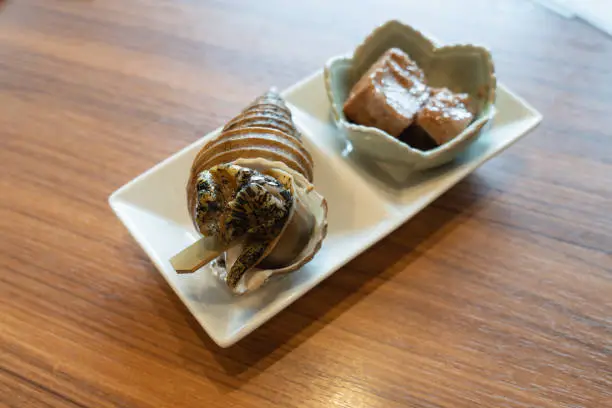 Sweet boiled TODAI Whelk in Hidaka, Hokkaido, Japan