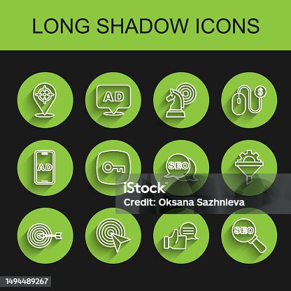 istock Set line Target, Customer product rating, SEO optimization, Key, Sales funnel with gear and icon. Vector 1494489267