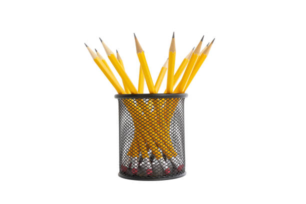 istock Pen holder full of pencils on isolated background 1494492683