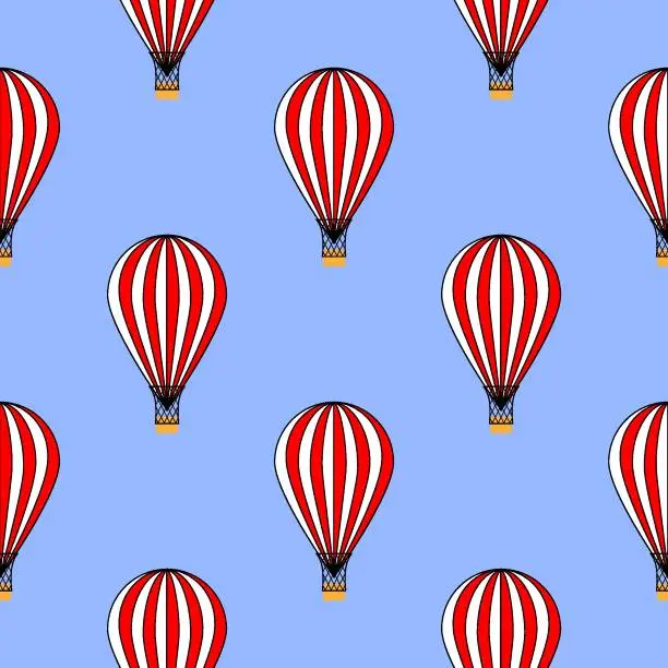 Vector illustration of Seamless pattern with Hot Air Balloon flying in the sky on a white background.